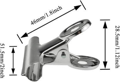 HAHIYO 2inch Silver Bulldog Clips Metal File Hinge Binder Clips Clamps Save Space Strong Spring Jaws Rock Solid Grip Book Lay Flat Deburred Edge for Hang Photos Wall Grid Dog Food 13PCS