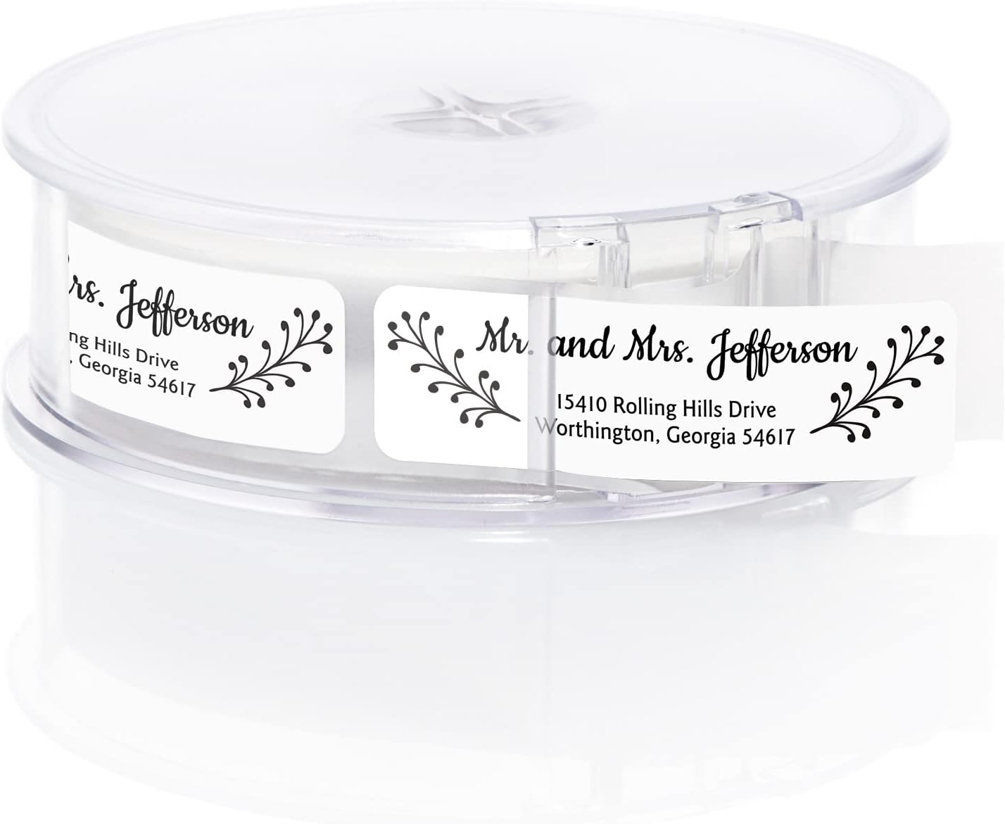 Modern Black and White Rolled Address Labels / 250 Personalized Return Address Labels/Designer Address Stickers in Elegant Plastic Dispenser