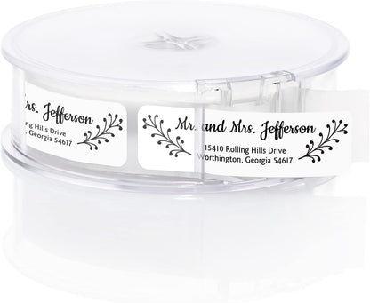 Modern Black and White Rolled Address Labels / 500 Personalized Return Address Labels/Designer Address Stickers in Elegant Plastic Dispenser