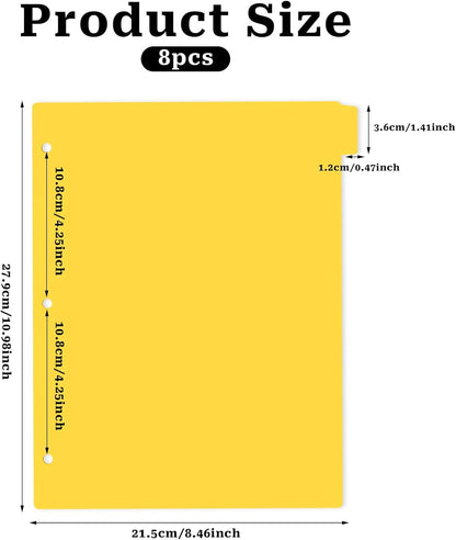 3 Ring Yellow Binder Dividers with 8-Tabs, A4 Blue Binder Dividers, Sturdy Plastic Divider, Aesthetic Divider for Binders, Suitable for Notebooks and Binders, 3 Hole Punch