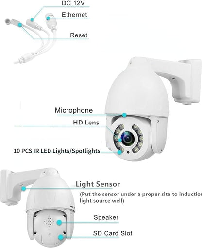 SV3C 5MP PTZ Outdoor Camera, ONVIF POE IP Home Security Camera, 5X Optical Zoom Auto Tracking, Super HD10 Spotlights Color Night Vision, Two Way Audio, Waterproof, Motion Detection, BuleIris, Camhipro