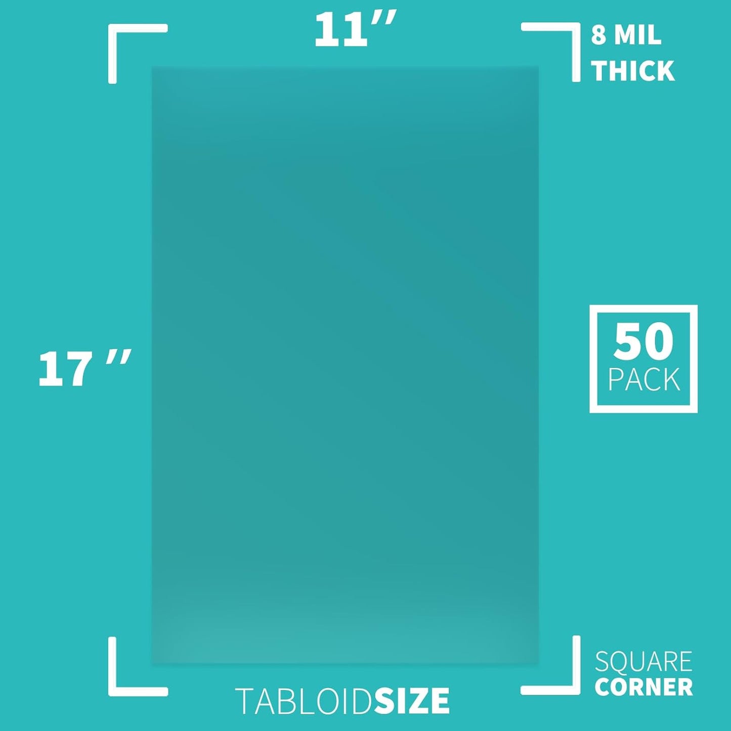 Binditek 50 Pack 8 Mil PVC Clear Binding Presentation Covers, 11 x 17 Inches, Tabloid Size, Square Corners, Un-Punched, Office School Supplies