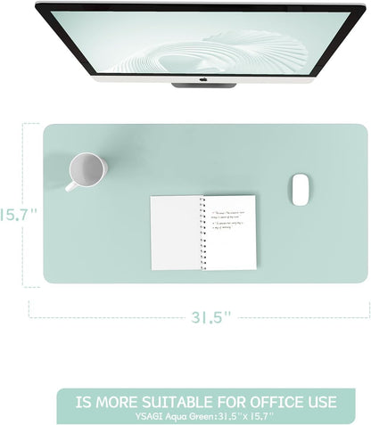 YSAGi Non-Slip Leather Desk Pad, Waterproof Laptop Computer Desk Keyboard Mat, Table Protector Blotter Mat, Large Mouse Pad for Office/Work/Home/Decor(Mint Green, 31.5" x 15.7")
