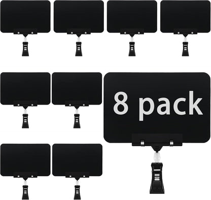 8 Pack Rotating Clip Pop Swivel Sign Rotatable Holding Clamp Sign Holder, Plastic Merchandise Sign Display Clip Holder with 2 Chalk Markers for Food, Store Signs Displays, black