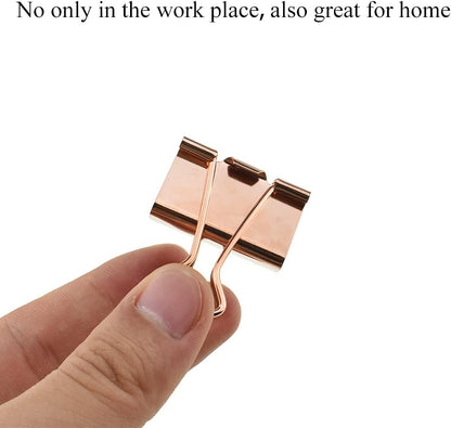 HAHIYO Binder Clips Paper Clamp Spring Steel Sturdy Medium 1.26 inch Width 0.39 Inch Capacity No Sharp Edges Heavy Duty Tight Grip Reusable Rose Gold Metal Bright Finish for Home Office School 13 Pack