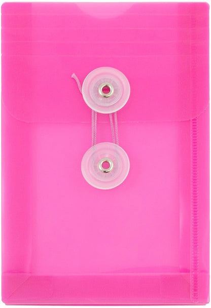 JAM PAPER Plastic Envelopes with Button & String Tie Closure - 4 1/4 x 6 1/4 - Fuchsia Pink - 3/Pack