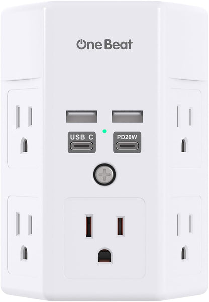 Surge Protector, 5 Outlets Extender with 4 USB Ports(USB C PD20W), 3-Side 1680J Power Strip Multi Plug Outlet Expander, USB Wall Charger, Outlet Splitter Adapter Wall Mount for Home Office(White)