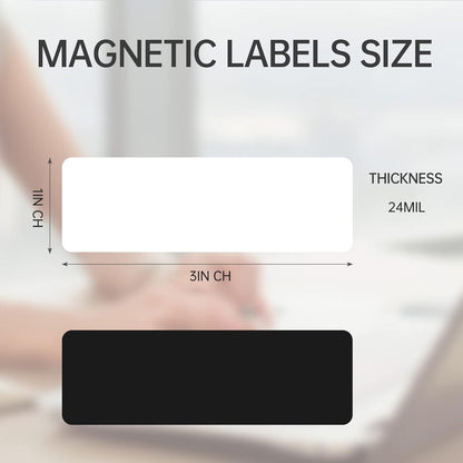 100-Pack Dry Erase Magnetic Labels - Waterproof, Eco-Friendly, Reusable Magnetic Name Tags for Classroom, Office, Cabinet, Whiteboard, Fridge & More (White, 1x3 Inches)…