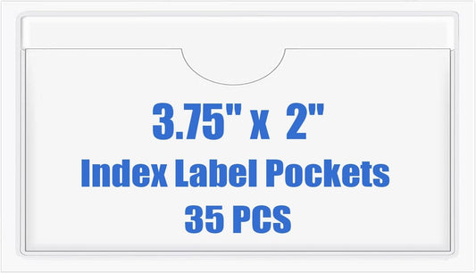 Origin-Joy 35 PCS Self Adhesive Index Card Pockets with Top Open, Clear Plastic Label Holder for Cards of Note, Library and Business, Adhesive Label Pockets & Card Holder (3.75 x 2 inch)