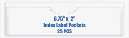 Origin-Joy 25 PCS Self-Adhesive Index Label Pockets, Clear Plastic Peel & Stick Card Holders with Top Open for Loading (6.75 x 2 inch)