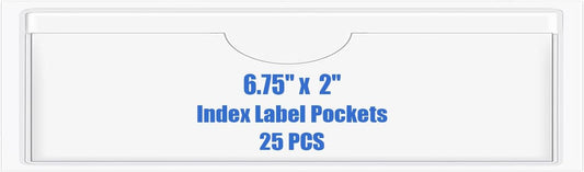 Origin-Joy 25 PCS Self-Adhesive Index Label Pockets, Clear Plastic Peel & Stick Card Holders with Top Open for Loading (6.75 x 2 inch)