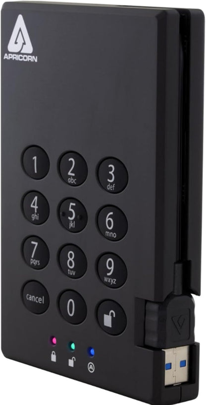 Apricorn 2TB Aegis Padlock USB 3.0 256-Bit AES XTS Hardware Encrypted Portable External Hard Drive (A25-3PL256-2000)