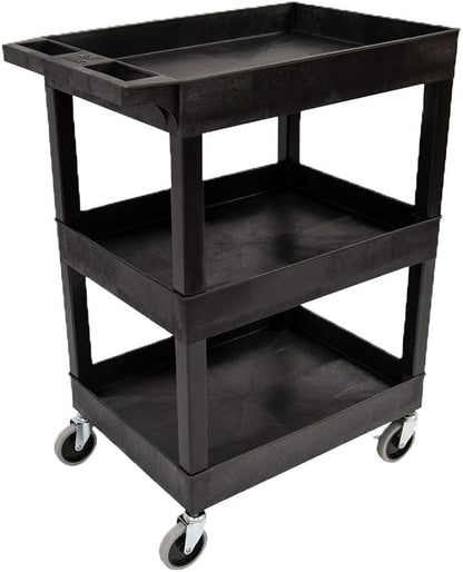 Luxor"24"" x 18"" Plastic Utility Tub Cart- Three Shelf- Black" -SEC111-B