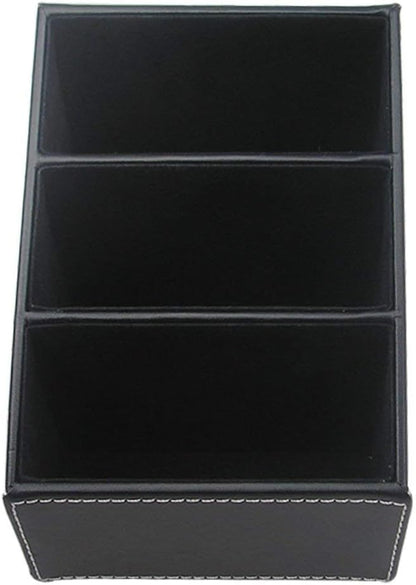 KINGFOM Remote Control Holder with 3 Compartments Pu Leather Remote Caddy Desktop Organizer Store Brush, Pencil, TV Guide, DVD, CD, Blu-Ray, Media Player, Heater Controllers(Black)