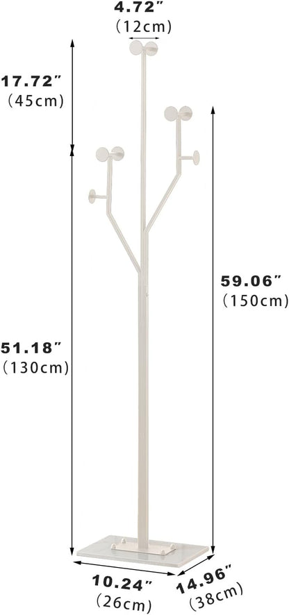 Heavy Duty Coat Rack Tree-shaped Metal Freestanding Coat Tree with Sturdy Marble Base Corner Coat Rack for Bedroom Entryway Hallway 14.96 x 10.24 x 68.9 Inches (White)