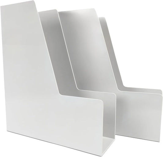 Vertical File Holder, 2 pack Plastic Document Organizer and Magazine Organizer, Multi-purpose Document Organizer for Home Office (White)