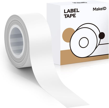 MakeID E1 Q1 Label Maker Tape Refills, 16mm x 4m (0.63" x 13') Continuous Sticker Thermal Laminated Waterproof Self-Adhesive Multipurpose Labeling Tape Replacement