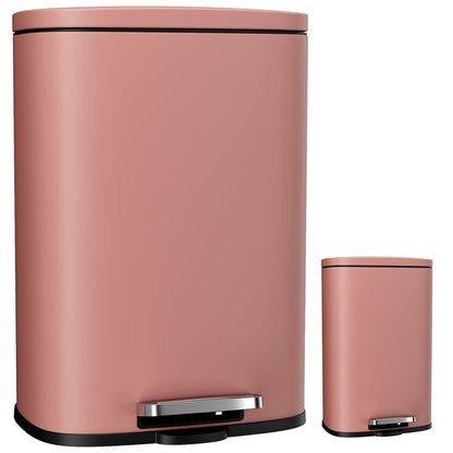 Arlopu 13.2+1.3 Gallon Step Trash Can, Stainless Steel Garbage Bin, Soft-Close Rubbish Bin with Removable Plastic Inner Bucket, Fingerprint-Proof, Lid Dustbin, for Kitchen Home (Pink)