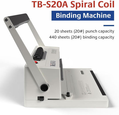TruBind Coil Binding Machine with Electric Coil Inserter and Adjustable Side Margin | 20 Sheet Punch Capacity | Bind up to 440 Sheets | 46 Fully Disengageable Dies | 4:1 Pitch | 2-Year Warranty