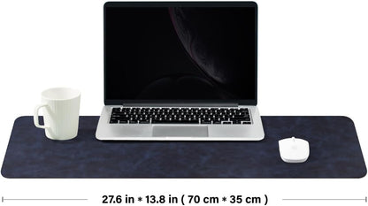 Distressed Leather Desk Mat - Non-Slip PU Desk Pad for Office and Home - Desk Organization and Accessories - Ideal for Large Mouse Pad and Desk Mats on Top of Desks(Navy Blue,27.6"x 13.8")