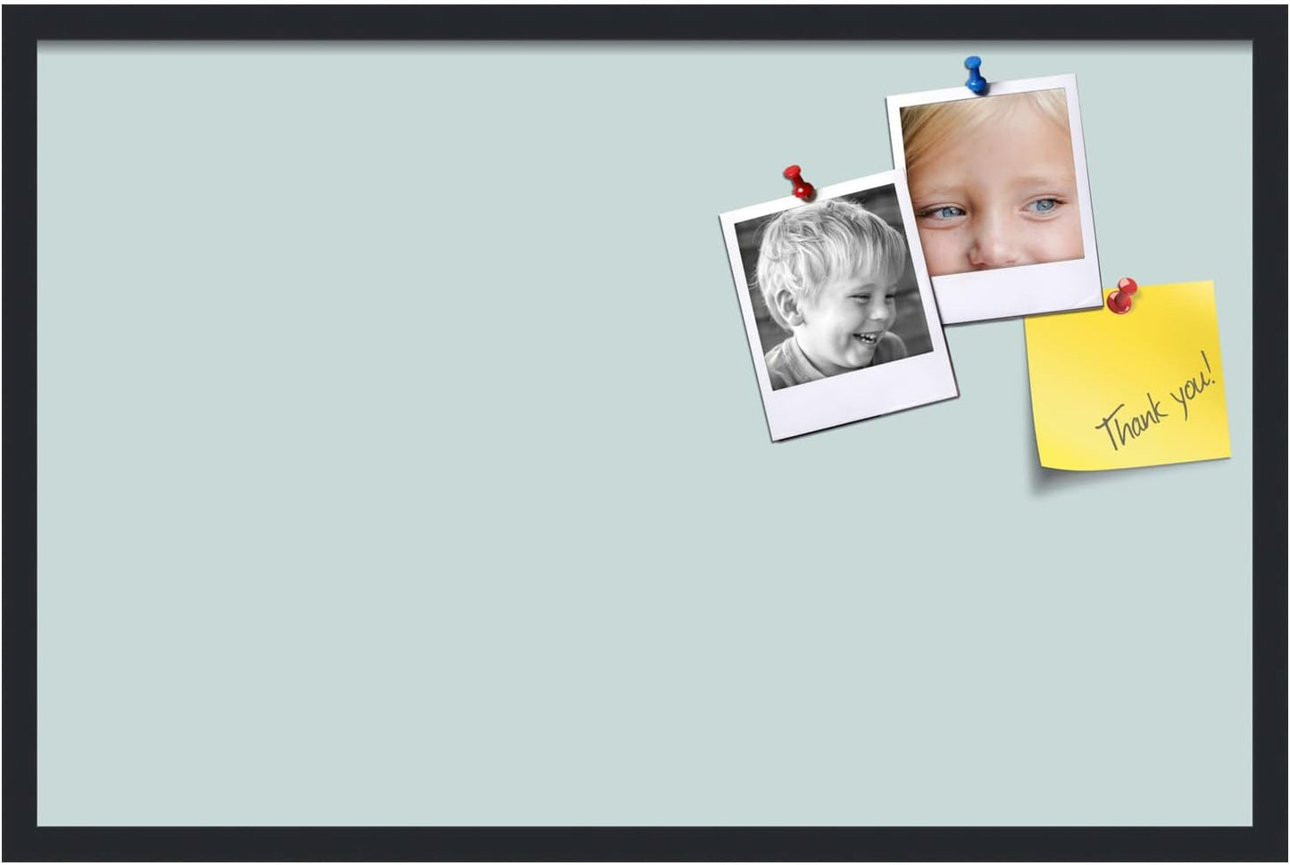 PinPix 34x22 Inch Cork Bulletin Board. This Decorative Framed Pin Board Comes with Soft Blue Design and a Satin Black Frame. Ideal for Home Office Decor or Message Board (PinPix-1814)