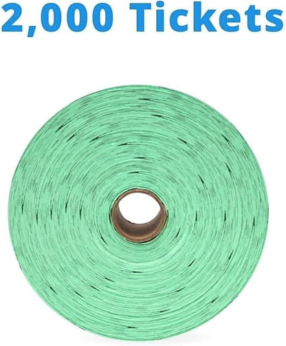 INDIANA TICKET CO. 2,000 Green Raffle Tickets Double Roll, Premium Quality 50/50 Raffle Tickets, Tickets for Events, Carnivals, Door Prizes, Drinks and More