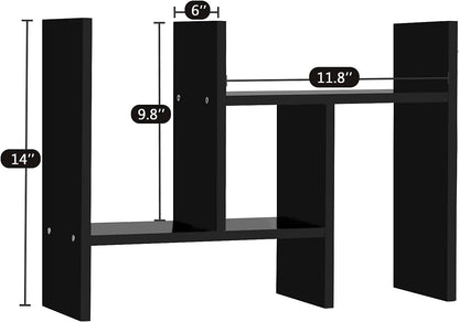 J.M.Deco Desktop Organizers and Storage for Office, Adjustable Desktop Organizer Shelf Double H Display, True Natural Stand Shelf, Black