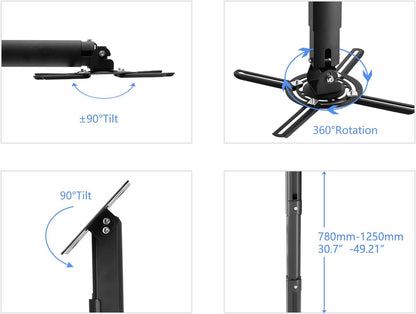 suptek Projector Ceiling Mount Bracket Fits Flat or Sloped Ceiling Height Adjustable with Extendable Length 30.7-49.21inch,for LCD/DLP Projectors,Black (PR05LB)