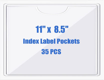 Origin-Joy 35 PCS Self Adhesive Index Card Pockets with Top Open, Clear Plastic Label Holder for Notes, Library and Business, Adhesive Label Pockets & Holder (11 x 8.5 inch)