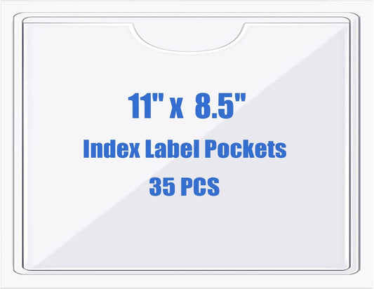 Origin-Joy 35 PCS Self Adhesive Index Card Pockets with Top Open, Clear Plastic Label Holder for Notes, Library and Business, Adhesive Label Pockets & Holder (11 x 8.5 inch)