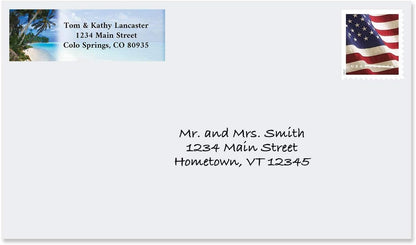 Colorful Images Tropical Paradise Rolled Personalized Return Address Mailing Labels with Dispenser, Customize with Name & Shipping Address, 250 ¾” x 2½” Self Adhesive, Easy Peel Label Roll