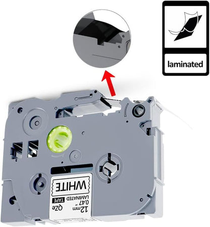 6Pack TZe-231 Tape Label Maker Compatible with Brother P-Touch TZe-231 Tape, TZE231 ½” 0.47”x 26.2 ft Laminated Black on White, for use with PT-D210, PT-H110, PT-D220, PT-D410, PT-D600