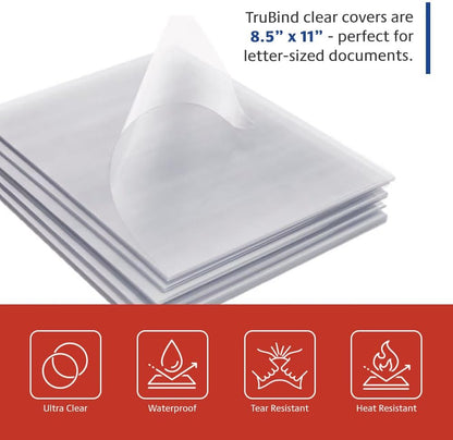 TruBind Binding Covers for Reports and Presentations - Crystal Clear PVC - 7 Mil Thick - Letter Size - 8 1/2 inch x 11 inch - Square Corners - No Tissue Interleaving - 100/Bx (CVR-07ASN)