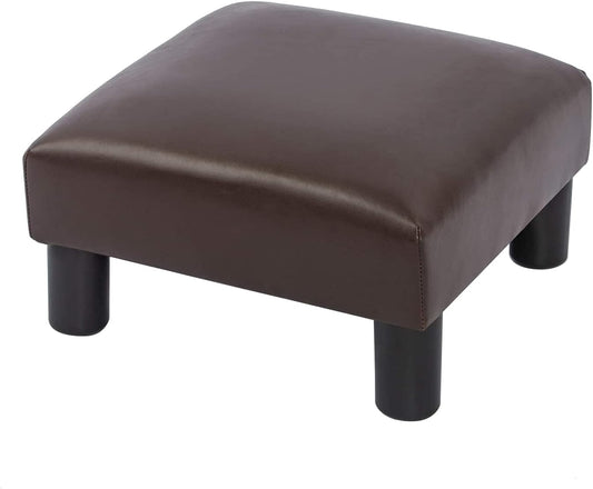 Joveco Small Foot Rest Stool Ottoman, 15" Leather Footrest Square Footstool with Non-Skid Plastic Legs, for Chair, Under Desk, Office, Living Room, Brown