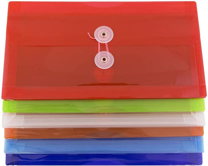JAM PAPER Plastic Envelopes with Button & String Tie Closure - #10 Business Booklet - 5 1/4 x 10 - Assorted Colors - 6/pack