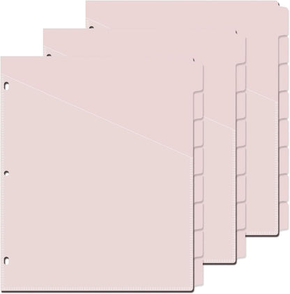 8 Tab Dividers for 3 Ring Binder with Pockets, Plastic Dividers with Clear Front Pocket, 8-tab Index Dividers with 3 Holes Punched for School & Office Supplies (Pink, 8 Tabs, 3 Sets)