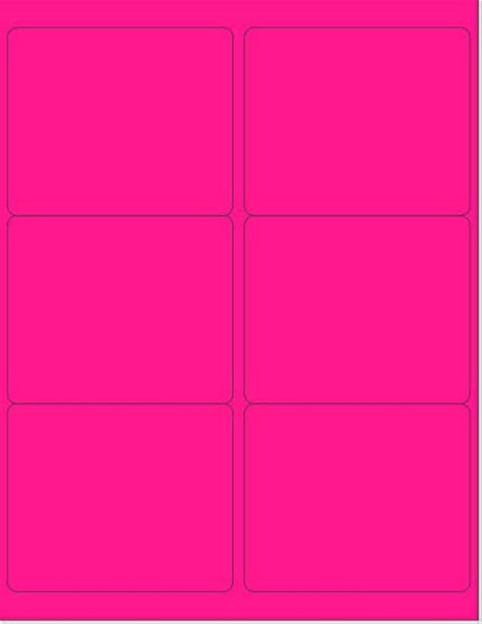 8-1/2 x 11" Neon Color High Light Fluorescent Labels for Laser & Inkjet Printer (Pink Fluorescent, 4" x 3-1/3" - 6 Per Page | 300 Labels)