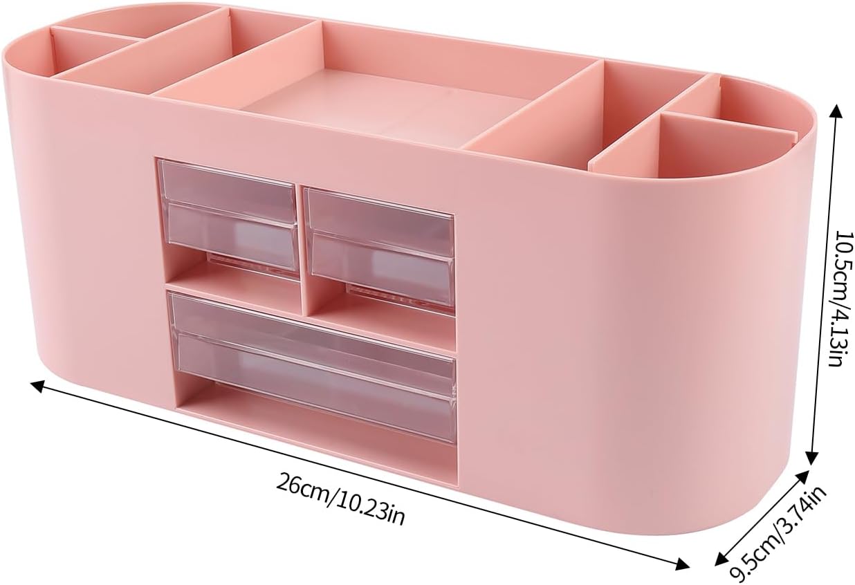 INSTOME Pencil Pen Holder for Desk with 3 Drawers - All-In-One Desk Organizer - Perfect Desk Accessories for Office Use - Stylish & Convenient Desk Organizers and Accessories (Pink)