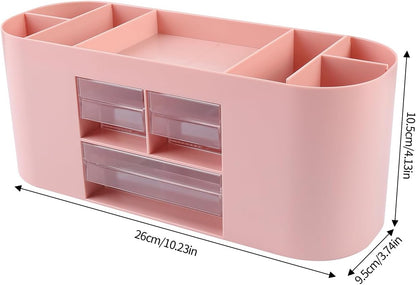 INSTOME Pencil Pen Holder for Desk with 3 Drawers - All-In-One Desk Organizer - Perfect Desk Accessories for Office Use - Stylish & Convenient Desk Organizers and Accessories (Pink)