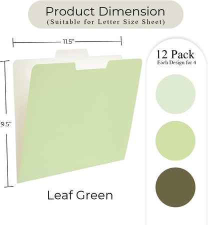 Y YOMA 12 Pack Colored File Folders Letter Size Gradient File Folder with 1/3-Cut Tab Cute Pretty Decorative Heavyweight Filing Folder File Organizers for Office School Home Desktop, Leaf Green