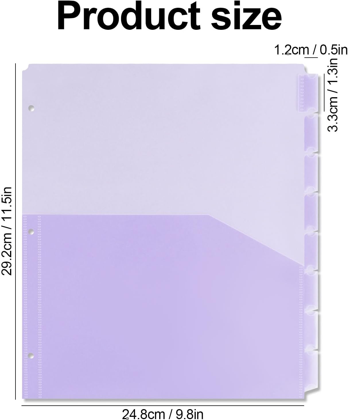 Koqye A4 Dividers for 3 Ring Binder, 8-Tab Purple Folder Dividers with Pockets, Durable Plastic Binder Dividers with Tabs, Plastic Binder Dividers for Binders (Purple - 1 Set)