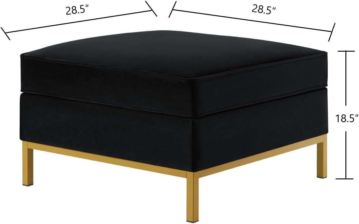 24KF Large Velvet Ottoman, Upholstered Padded Cushion Ottoman Table, Large Foot Rest for Living Room - Black