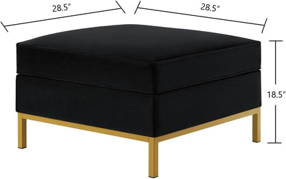 24KF Large Velvet Ottoman, Upholstered Padded Cushion Ottoman Table, Large Foot Rest for Living Room - Black
