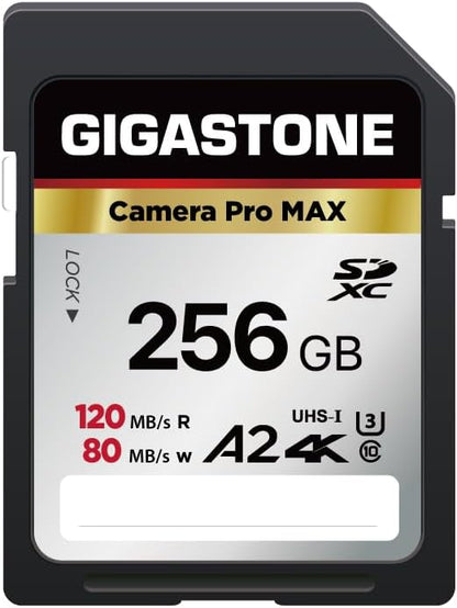 【5-Years Data Recovery】 GIGASTONE 256GB SD Card, 4K Camera Pro MAX, A2 4K SDXC Memory Card High Speed 4K UHD Video Compatible with Canon Kodak Digital Camera, with 1 Mini case