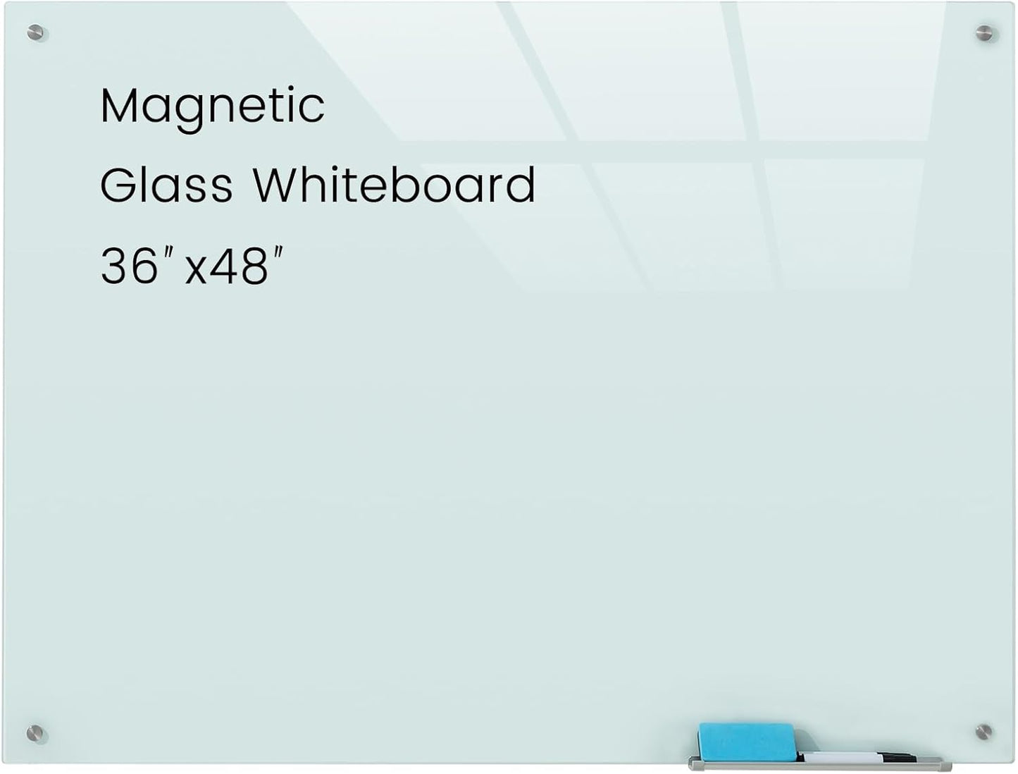 Glass Magnetic White Board - 48 x36 Inches Frameless Dry Erase Whiteboard for Wall, Writing Board for Meeting, Wall Mounted Glass Board for Office and Schools