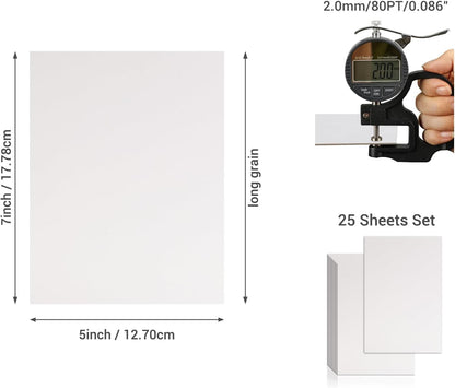 25 Pcs Book Board, Binder Board, Cover Board, Heavy Duty Chipboard for Book Binding, DIY Cardboard (White, 5 x 7 Inch 80PT)
