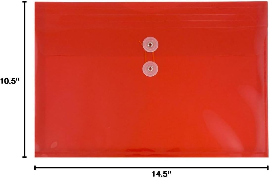 JAM PAPER Plastic Envelopes with Button & String Tie Closure - Legal Booklet - 9 3/4 x 14 1/2 - Assorted Primary Colors - 12/Pack