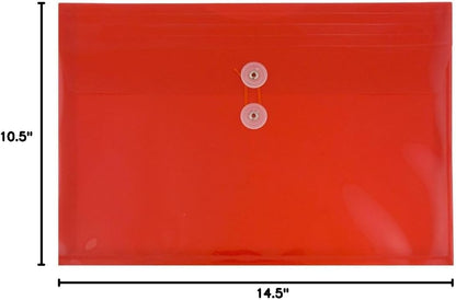 JAM PAPER Plastic Envelopes with Button & String Tie Closure - Legal Booklet - 9 3/4 x 14 1/2 - Assorted Primary Colors - 12/Pack