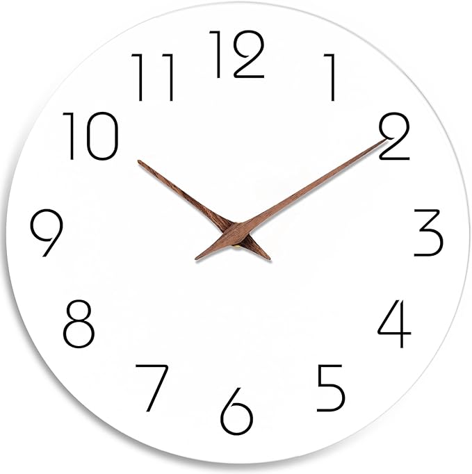 Mosewa Wall Clock 12 Inch Silent Non Ticking Battery Operated Wooden White Modern Office Simple Minimalist Clock Decorative for Kitchen Home Bathroom Living Room