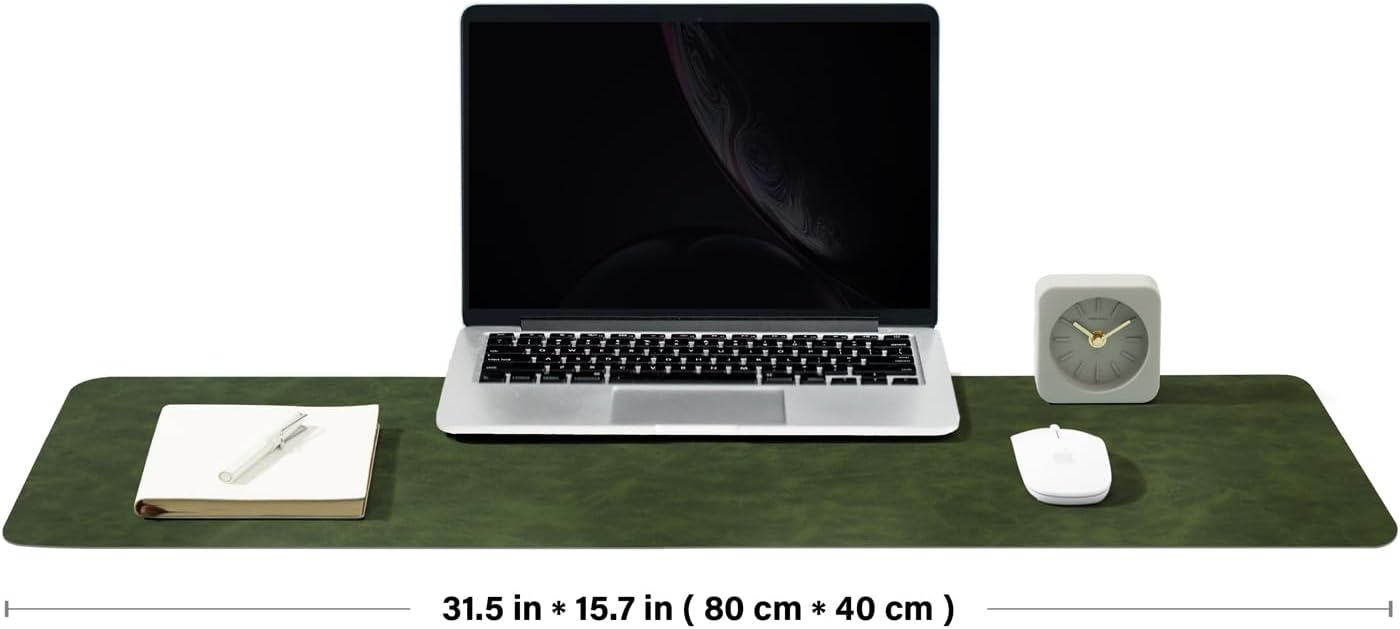 Distressed Leather Desk Mat - Non-Slip PU Desk Pad for Office and Home - Desk Organization and Accessories - Ideal for Large Mouse Pad and Desk Mats on Top of Desks(Forest Green,31.5"x 15.7")